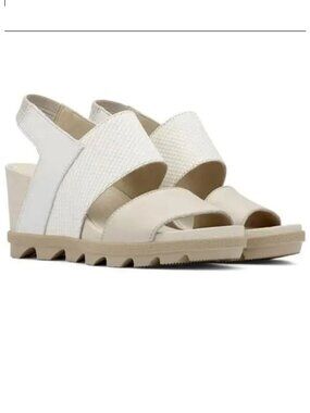 Sorel Joanie II Leather Wedge Sandals Womens Size 6 Light Taupe & Cream